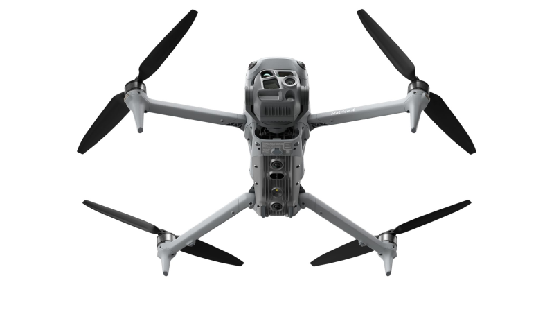 Grey drone with propellers on a white background - DJI M4T Shot from Buttom